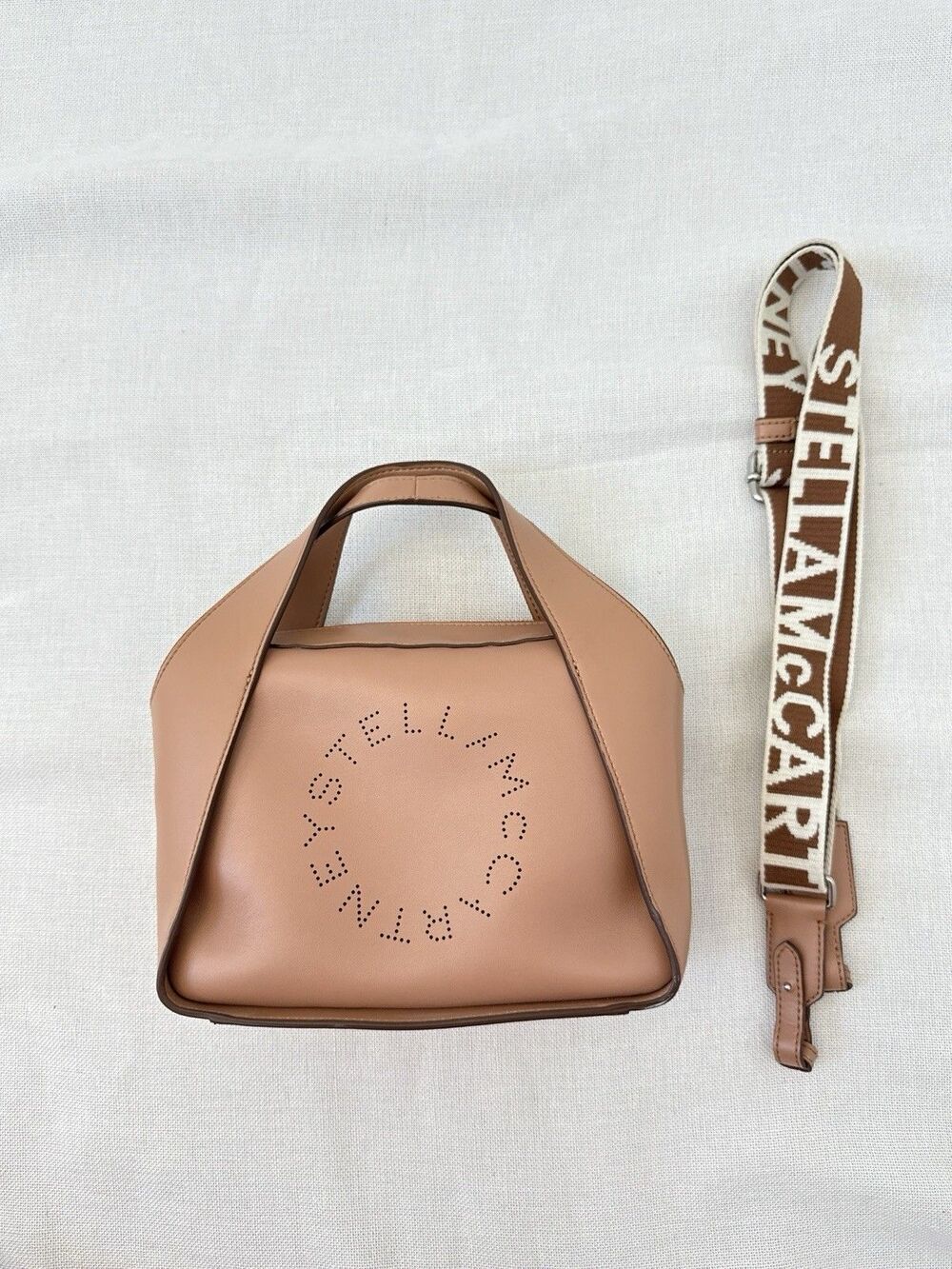 Stella McCartney Brown Perforated Logo Top Handle Satchel Detachable Strap